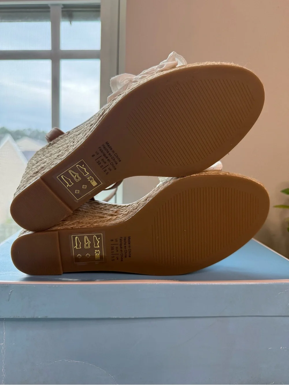 NWT - Draper James White Ruffle Espadrille Wedges with Tan Straps - Sizes 8, 7.5